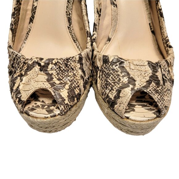 COACH Maritza Snake Skin Peep Toe Slingback Bow Espadrille Wedge - Picture 4 of 9